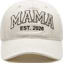 Mama EST 2026 Hat, Mother's Day Birthday Gifts for New Mom, Adjustable Embroidered Mama Baseball Cap for Women (Beige, M)