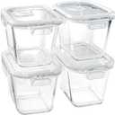 Glass Soup Containers with Lids 32 oz, 4 Cup Borosilicate Glass Food Storage Containers, Microwave & Freezer Safe Jars, Small Square Meal Prep Bowl for Salad, Fruit, Lunch, Ice Cream, Travel, 4 Pack (Transparent)