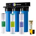 iSpring Whole House Water Filter System w/Auto-Flushing Spin Down Sediment Filter, Water Descaler, GAC+KDF, and Carbon Block Filter, WGB32B-KDS+WSP50ARB