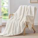 BEDELITE Fleece Throw Blanket for Couch - 300GSM Soft & Warm Fluffy Cream Blanket, Decorative and Giftable Striped Blankets for Women, Men, 50"x70"