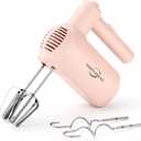 Hand Mixer Electric, 5 Speed Hand Mixer Electric Handheld with Turbo, Lightweight Stainless Steel Beaters, Dough Hooks, Blending or Cooking (Pink)