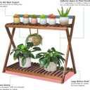 Indoor Plant Stand for Multiple Plants 2 Tier Wood Corner Plant Shelf Rack with Planter Hanger Outdoor Flower Pot Stand Holder for Yard Patio Garden Balcony Porch Living Room ( Rustic X-Cross)