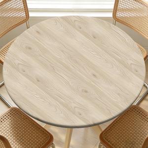 Round Fitted Table Cover with Elastic Edge Design Table Cloth Waterproof Stain-Resistant Wipeable Outdoor Tablecloths Fits 42"-46" Round Tables for Camping, Picnic, Dining, Indoor (Wood Grain)