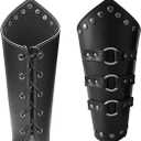 TURTLEDOVE 2 Pieces Leather Gauntlet Wristband - Medieval Leather Armor Bracers with Three Rings - Viking Cosplay Wrist Guard for Historical Reenactments