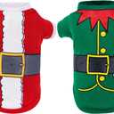 2 Pack Christmas Dog Shirts Santa Elf Print Christmas Outfit Santa Costume Pet Apparel for Small Dogs and Cats , S