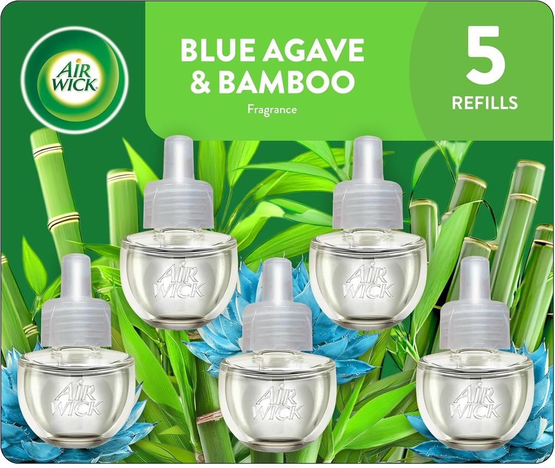 Air Wick Plug in Scented Oil Refill, 5 ct, Blue Agave and Bamboo, Air Freshener, Essential Oils