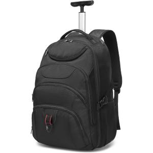 Boavan Rolling Backpack,17 inch Water Resistant Wheeled Backpack,Carry on Luggage Business Bag, Overnight College Computer Trolley Suitcase for Men Women Adults to Travel,Black