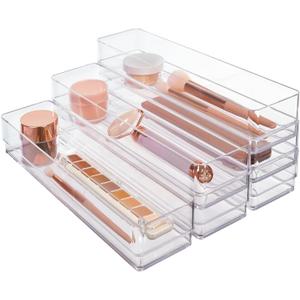 STORi SimpleSort 6-Piece Stackable Clear Drawer Organizer Set | 12" x 3" x 2" Rectangle Trays | Narrow Makeup Vanity Storage Bins and Office Desk Drawer Dividers | Made in USA