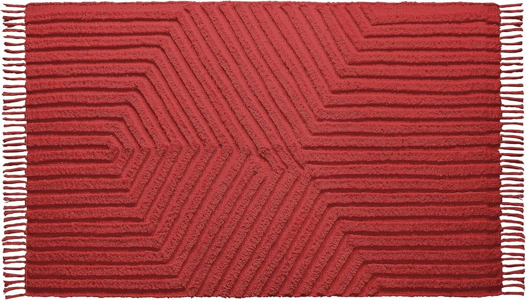 Boho Bathroom Rug 2' x 3', Washable Hand-Woven Tufted Cotton Rug with Tassels for Entryway, Foyer, Bedroom, or Kitchen - Rust Bricks