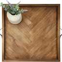 Large Square Ottoman Tray 24.5"x24.5", Wooden Ottoman Trays with Leather Handles, Rustic Decorative Storage Tray for Ottoman