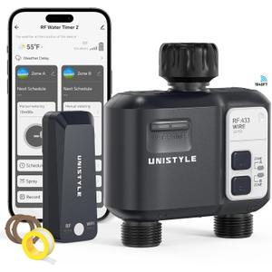 [All-New 2027] 1700FT WiFi Sprinkler Timer 2 Zone, Unistyle Smart Hose Timers Compatible Alexa & Google Voice and App Control, Water Timer for Garden Hose with Auto & Manual Modes for Garden Lawn