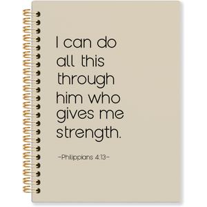 3 x Neutral Christian Spiral Notebook, Philippians 4:13 Bible Verse Journal, Religious Scripture Journals for Writing, Bible Notebooks for Note Taking, Church Notes Journal, 5.5x8.3 Inch