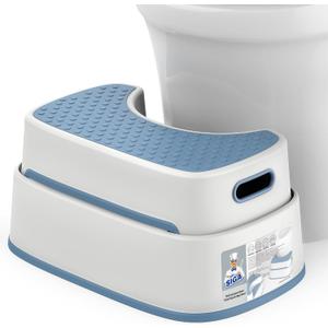 MR.SIGA Toilet Stool Squat Adult, Bathroom Stool Heavy Duty, Anti Slip Toilet Step for Bathroom, Toddler Step Stool for Kids, White & Grayish Blue