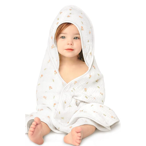 KeaBabies Muslin Baby Bath Towels with Hood for Girls, Boys Large Organic Cotton Hooded Baby Towels for Newborns,Toddlers,Infant,Kids,Soft Absorbent Newborn Bath Essentials Gift Set(Tulips, Petite)