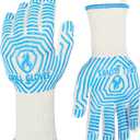 QUWIN BBQ Gloves, Oven Gloves 1472 Extreme Heat Resistant, Grilling Gloves Silicone Non-Slip Oven Mitts, Kitchen Gloves for BBQ, Grilling, Cooking, Baking-1 Pair (Blue, One Size(Long Cuff))