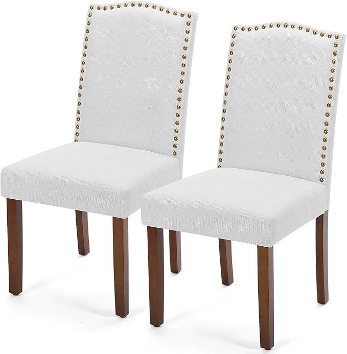 DUMOS Dining Chairs Set of 2, Modern PU Kitchen Table Chairs with Wooden Legs and Padded Seat for Dining Room/Kitchen/Living Room/Restaurant, Light Grey