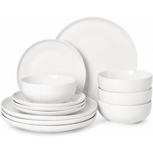 Gibson Home Havenstone 12-Piece Porcelain Dinnerware Set – Dinner Plates, Salad Plates & Bowls, Classic White Everyday Dish Set for Home, Kitchen, Microwave & Dishwasher Safe