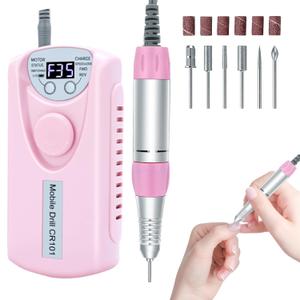 Electric Nail Drill Professional, 35000RPM Nail File Machine with Bits Set & Fast Cooling, Portable E File for Acrylic Gel Nail Polishing Removing, Manicure Pedicure at Salon & Home Use, Pink