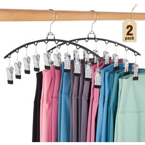 HOUSE DAY Legging Organizer for Closet, Metal Yoga Pants Hanger 2 Pack w/10 Clips Holds 20 Leggings, Space Saving Hanger Closet Organizers and Storage, Clips Hanger for Pants, Skirts, Hats, Black