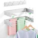 Wall Mounted Clothes Drying Rack for Laundry 23.6", Folding Clothes Drying Rack with 4 Towel Hooks and 4 Rods for Hanging Coat Dedicates, Space Saving for Bedroom Bathroom Balcony Living Room (23.6'')