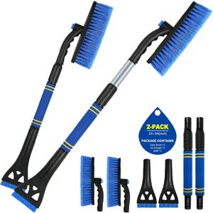 BFONS 2Pack Ice Scrapers for Car Windshield, 2-in-1 Snow Scraper and Snow Brush for Car SUV Truck, Car Ice Windshield Scraper for Ice and Snow with 360 Pivoting Brush and Ergonomic Foam Grip Blue