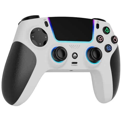 LED Wireless Controller for PS5,with PS5 Pro/PC/iOS/Android/MAC/Steam Deck, Hall-effect joysticks/ Programmable/Dual Vibration/ Turbo & Macro /8 Color RGB Lighting/1000mAh Battery,3.5mm Audio Jack/6-Axis Motion Contro Gamepad, White