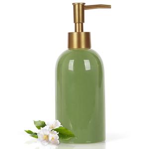 Natheeph 14OZ Ceramic Soap Dispenser Ceramic Soap Pump Dispenser Can Fill Liquid for Bathroom/Kitchen (Green)