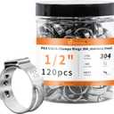 120pcs 1/2 inch PEX Cinch Clamps Rings, 304 Stainless Steel Single Ear Hose Clamps, Heavy Duty Pex Crimp Rings for PEX Tubing Pipe Fitting Connections