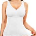 LODAY Compression Tanks for Women Shapewear Tank Top Tummy Control V Neck Camisole Cami Tops (Small, White)