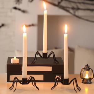 Mumufy 3 Pack Black Spider Taper Metal Candle Holders Halloween Candlestick Holders Spider Candle Stick Holder Fits 3/4 Inch Candles for Halloween Dining Table Home Spooky Party Decor