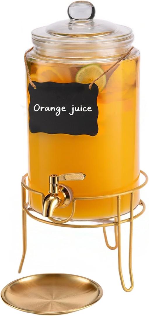 1 Pack1 Gallon Glass Drink Dispensers For Parties.Beverage Dispenser,Glass Drink Dispenser With Stand