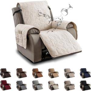 100% Waterproof Recliner Chair Cover, Recliner Chair Covers for Reclining Chair, Non-Slip Fabric Recliner Couch Cover for Living Room, for Pets Kids Protector, Washable (Beige, 23.6"Recliner Chair)