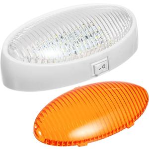 Partsam Oval LED RV Exterior Porch Utility Light with Switch 12v Replacement Light for RVs Boat Trailer Camper 5th Wheels White Base w/Snap-on Clear and Amber Lenses Surface Mount