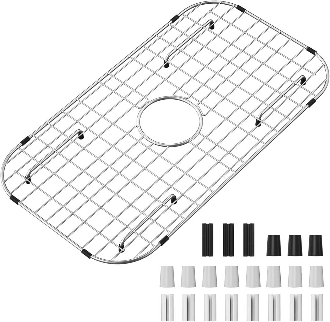 Sink Protector Grid 26-1/16" x 14-1/16", Centered Drain with Corner Radius 3-1/2", 304 Stainless Steel Material Sink Grid - Centered Drain