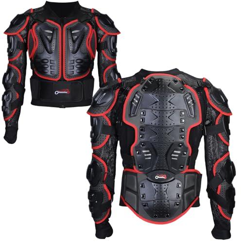 OHMOTOR Motorcycle Motorbike Full Body Armor Protector Pro Street Motocross ATV Guard Shirt Jacket with Back Protection(Red, M)