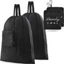 2 Pcs Travel Laundry Bag, JHX Dirty Clothes Bag Upgraded with Handles and Aluminum Carabiner, Collapsible Laundry Bag for Travel, Camp, Fitness, and StudentsBlack 24"L x 21"W