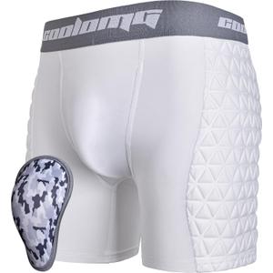 COOLOMG Youth Boys Baseball Sliding Shorts with Soft Foam Cup Padded Sliders Underwear for Football Lacrosse Hockey (Medium, White)