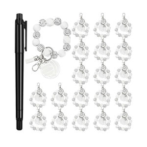 20 Pcs Volleyball Charm Keychains Team Gifts Wood Bead Sports Wristlet Bracelets Volleyball Favors for Coach Players
