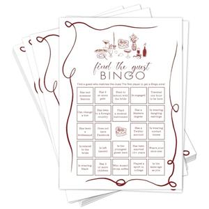 Bridal Shower Bingo Games Cards-Find The Guest Bingo, Red Theme Wedding Game Activity for 25 Guests, Bachelorette Engagement Party Supplies, 25 Cards -B19