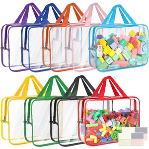 9 Packs Toy Storage Bags with Labels, 11.8x8.7x3.9In Large PVC Reusable Clear Board Game Storage with Zipper, Travel Waterproof Organizer Bags for Building Blocks, Puzzle, Books, Stationery
