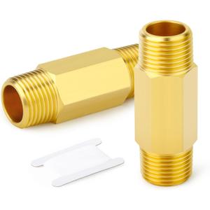 GASHER Brass Long Nipple, 1/2 NPT brass nipple, 2" Length Brass Pipe Fitting(2Pcs)
