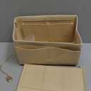 Purse Organizer Insert with Zipper Felt Bag Organizer Handbag Organizer Insert Bag in Bag Organizer with Key Chain for Tote Purse Bag Beige Small