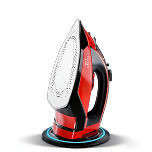 OMAIGA Cordless Iron for Clothes, 1500W Wireless Steam Iron with Ceramic Soleplate, 360 Degree Power Base, Auto Shut Off, Self-Clean, Anti-Calc, 3 Temperature Settings, 11.84oz Water Tank, Red