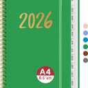 2026 Planner, Weekly and Monthly Planner for Women, January 2026 - December 2026, Hardcover 2026 Calendar Planner Book with Tabs, Inner Pocket, Spiral Bound, Perfect for Office Home School Supplies - A4 (8.5" x 11"), Racing Green