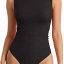 MANGOPOP Women's Tank Top Mesh Ruched Bodysuit Boat Neck Double Lined Sleeveless Thong Body Suit Going Out Summer Tops,XXL