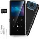 128GB MP3 Player with Bluetooth 5.2, AiMoonsa Music Player with Built-in HD Speaker, FM Radio, Voice Recorder, HiFi Sound, E-Book, Earphones Included