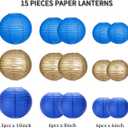 Paper Lanterns Party Decorations, Round Hanging Paper Lanterns Decorations for Graduation Anniversary Under The Sea Birthday Party Supplies Blue Gold 15pcs