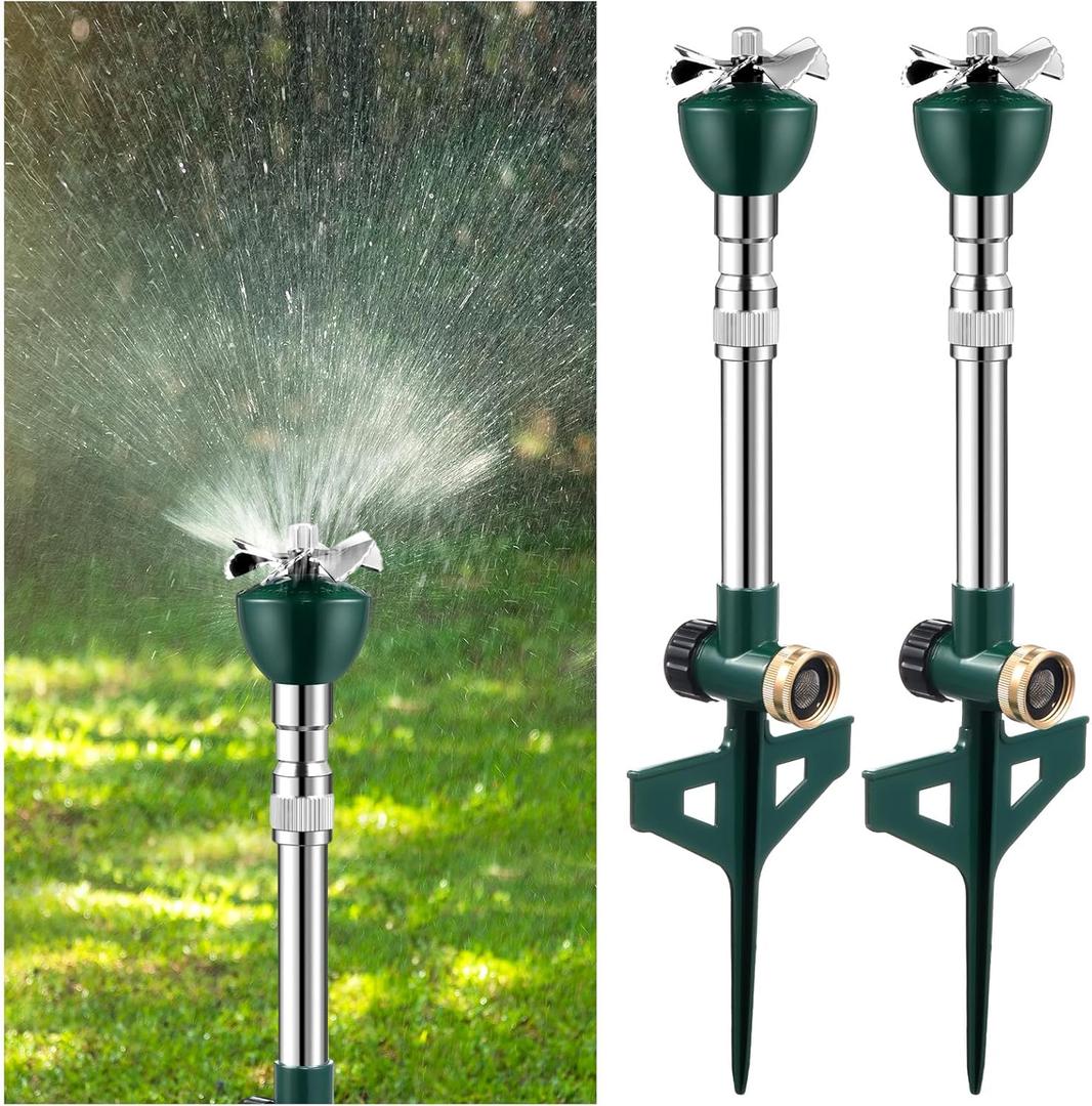 2 Pcs Garden Lawn Sprinkler for Yard, Above Ground Tall Metal Water Sprinkler System Brass Impact with Heavy Duty Spike Base for Large Area(Green)