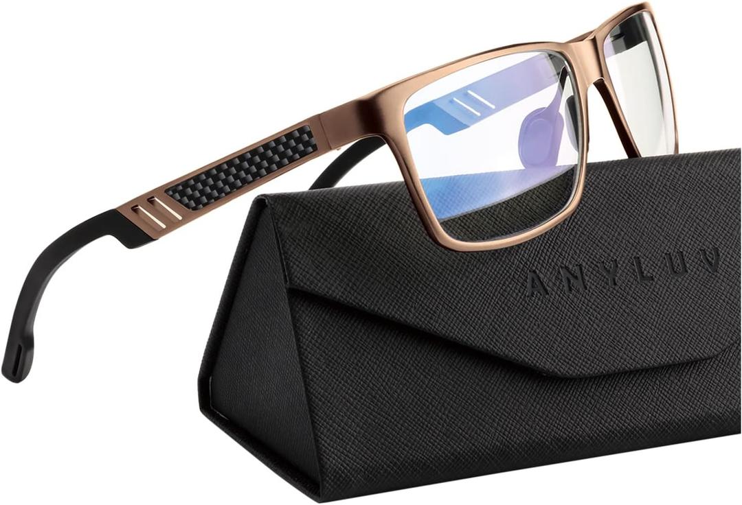 ANYLUV Blue Light Blocking Glasses Men Computer Gaming Glasses Lightweight Al-Mg Metal Anti Eyestrain Eye Protection ((Everyday Protection) 03- Brown Tea)
