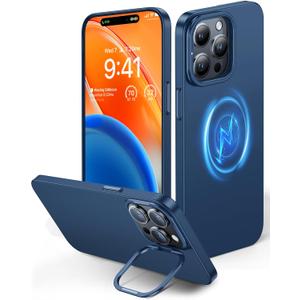 TORRAS Slim Fit Magnetic Stand for iPhone 15 Pro Case [Fit for MagSafe][Camera Kickstand][Ultra Slim& Ultra Thin] Anti-Scratch Matte Cover for iPhone 15 Pro Phone Case 6.1'',Blue Titanium